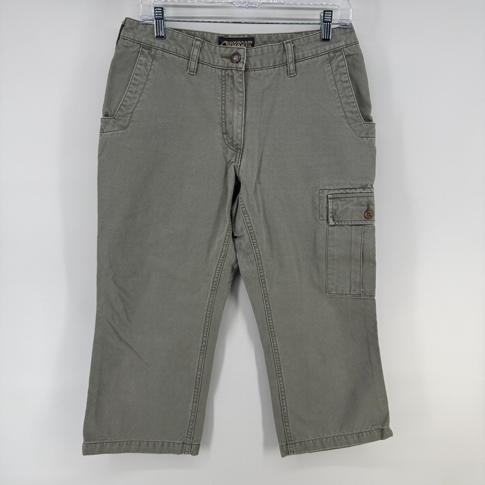 Mountain Khakis Womens 8 Gray Cargo Capri Straight Flap Pockets Hiking 32x21